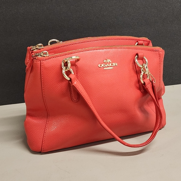 Coach F57523 Mini Christie Carryall Leather Handbag Purse Red Coral - Picture 3 of 16